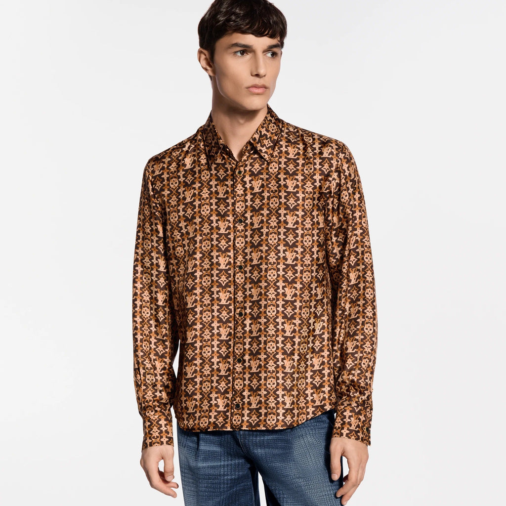Monogram Printed Long-Sleeved Silk Shirt