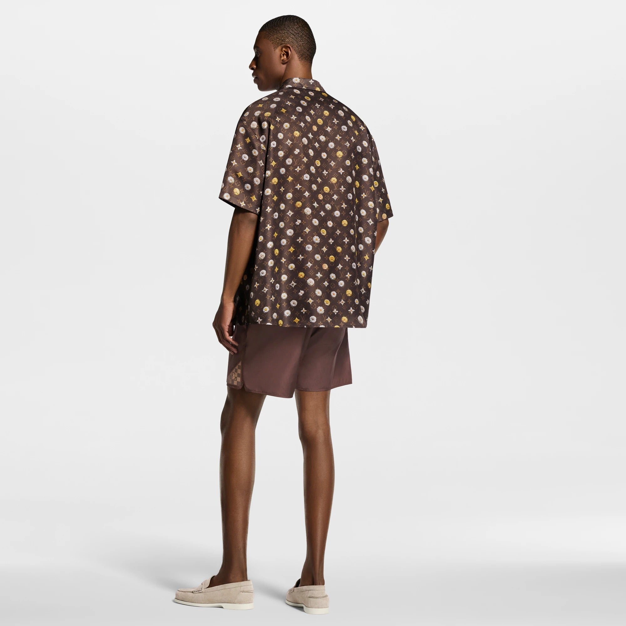 Monogram Printed Short-Sleeved Silk Shirt