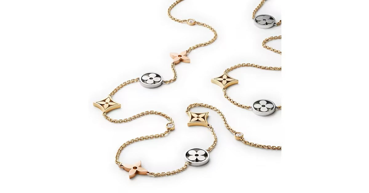 Idylle Blossom sautoir, 3 golds and diamonds