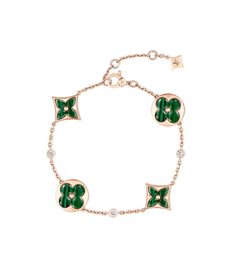 Color Blossom Bb Multi-Motif Bracelet, Pink Gold, Malachite And Diamonds