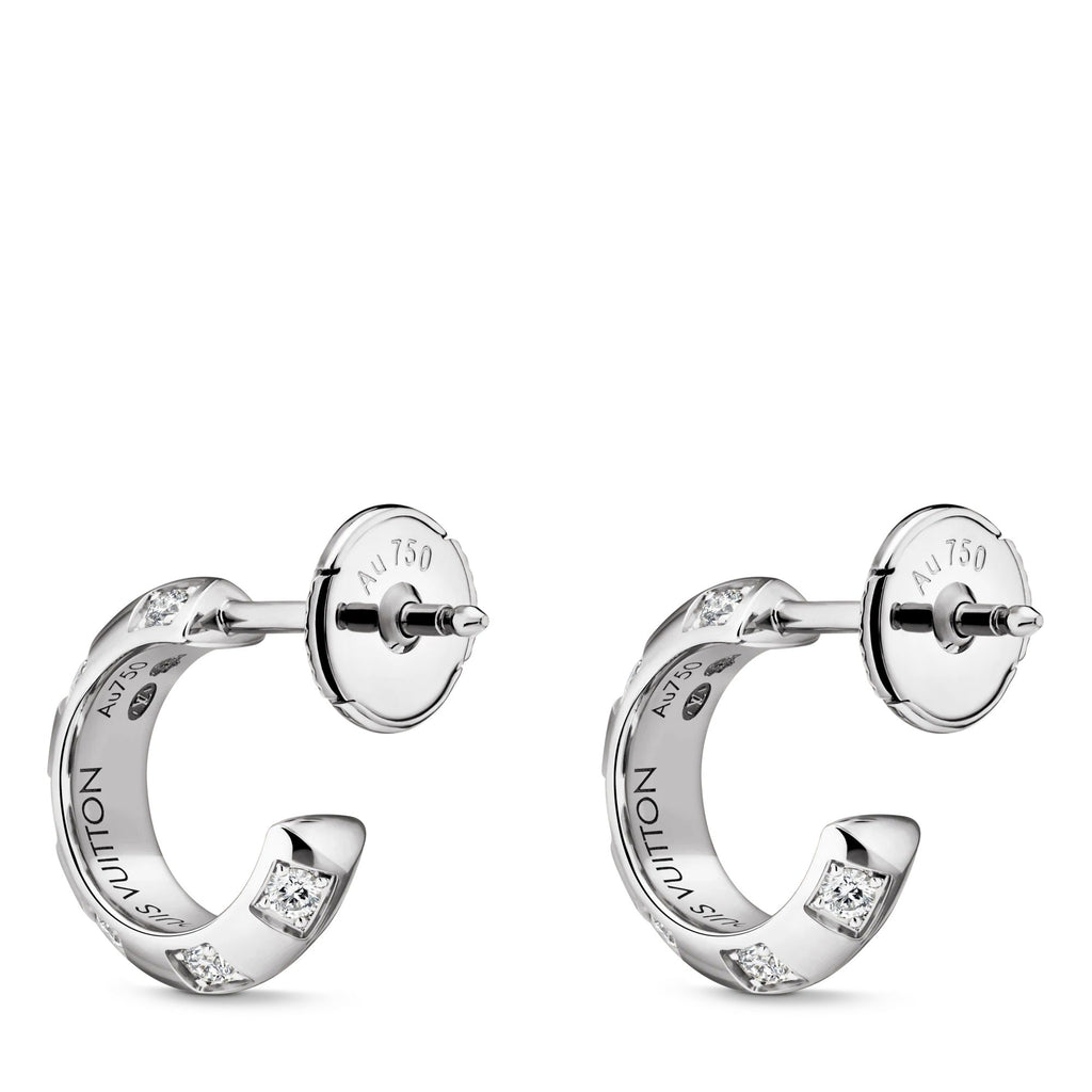 Le Damier de Louis Vuitton Small Hoops, White Gold and Diamonds