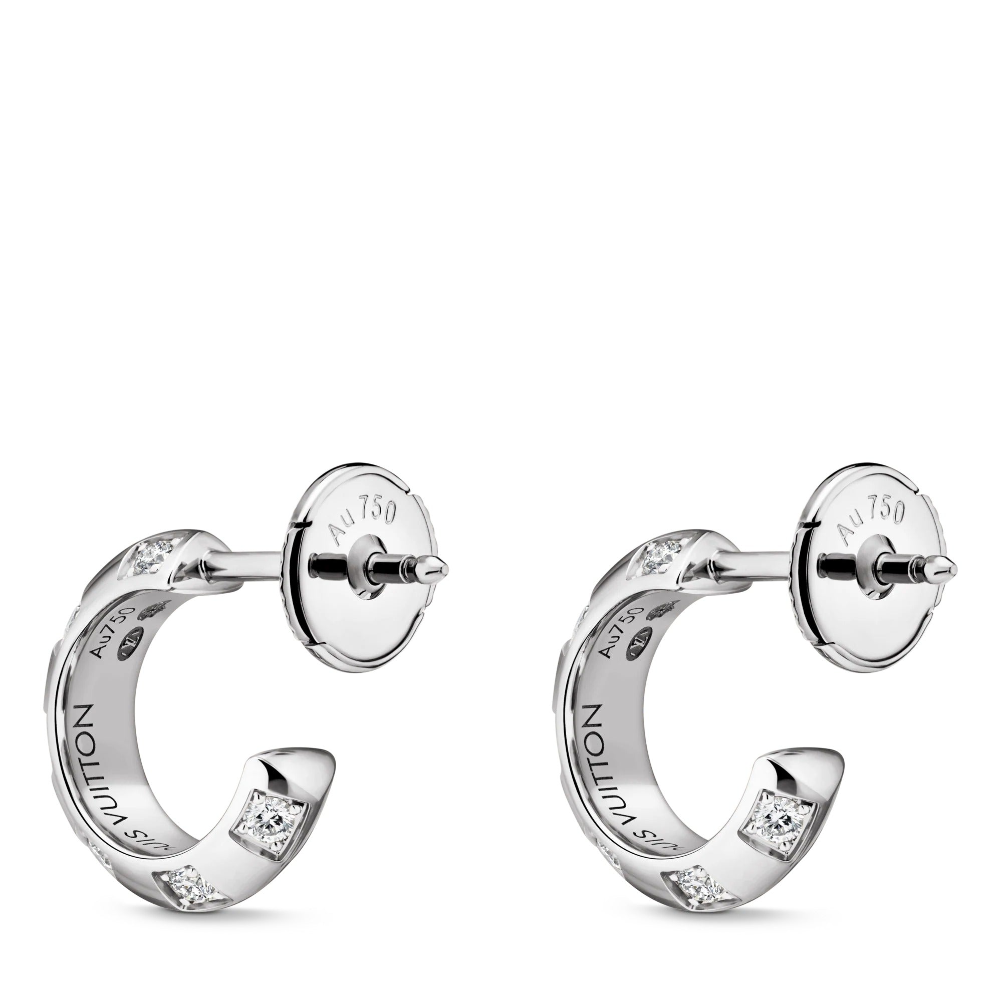 Le Damier de Louis Vuitton Small Hoops, White Gold and Diamonds