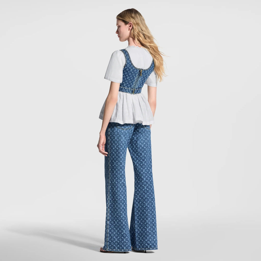 Monogram Denim Buckle Strap Crop Top