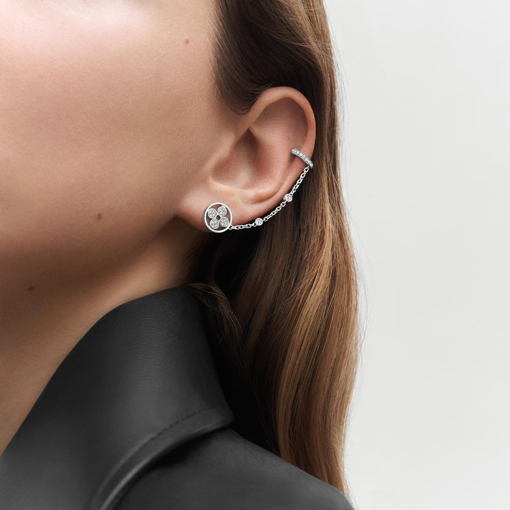 Idylle Blossom Mono Chain Earring, White Gold And Diamonds - Per Unit