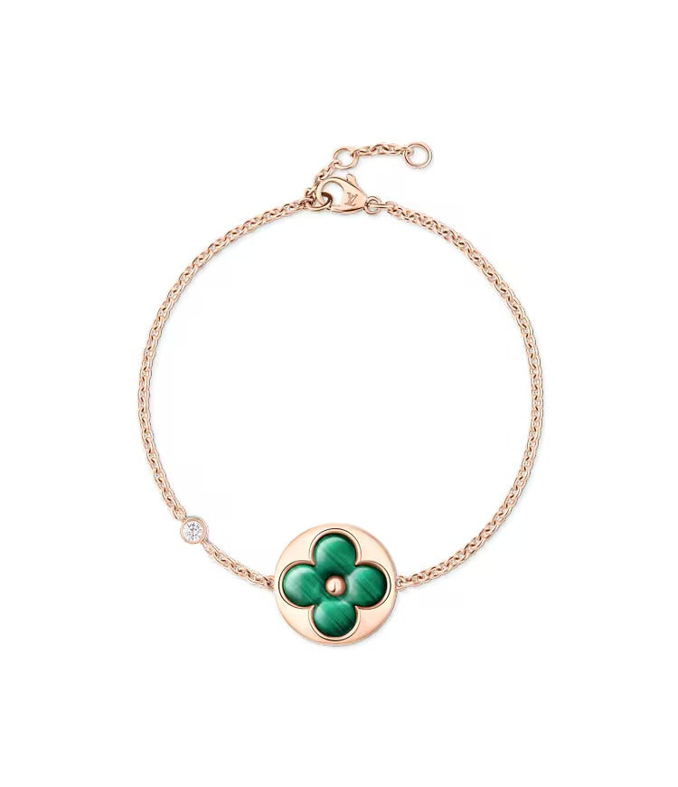 Color Blossom BB Sun Bracelet, Pink Gold, Malachite and Diamond