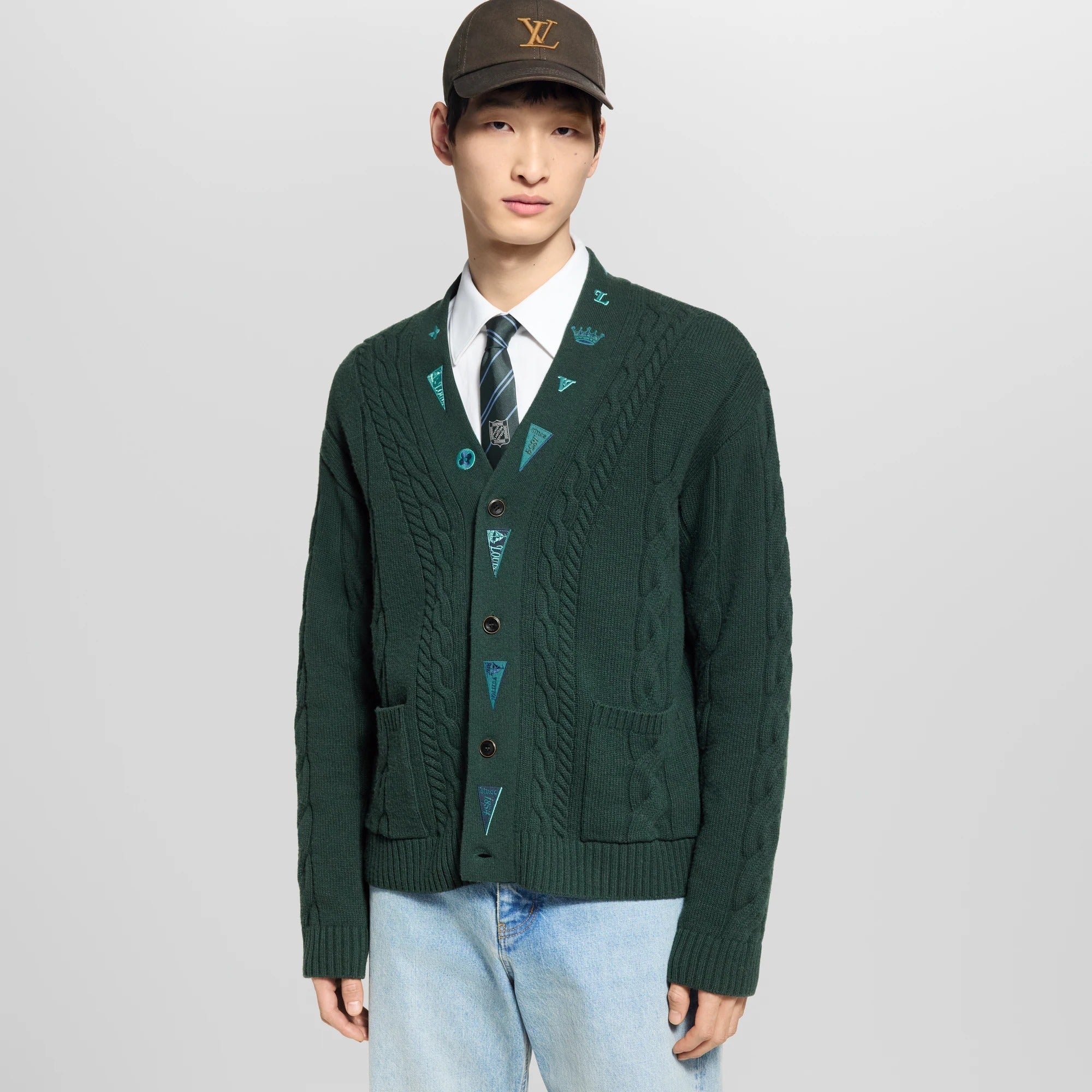 Embroidered Cable Knit Cardigan