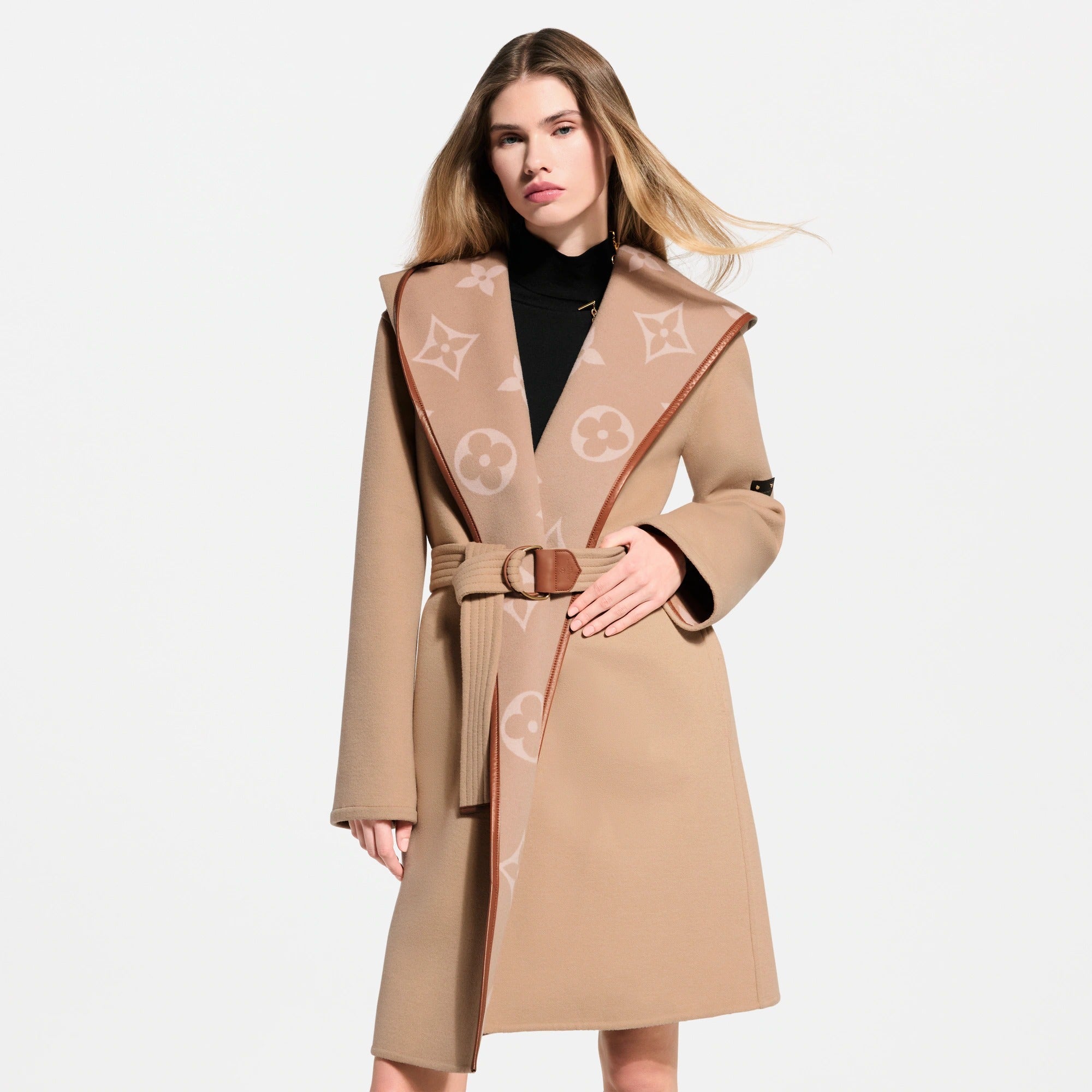 Belted Double Face Hooded Wrap Coat