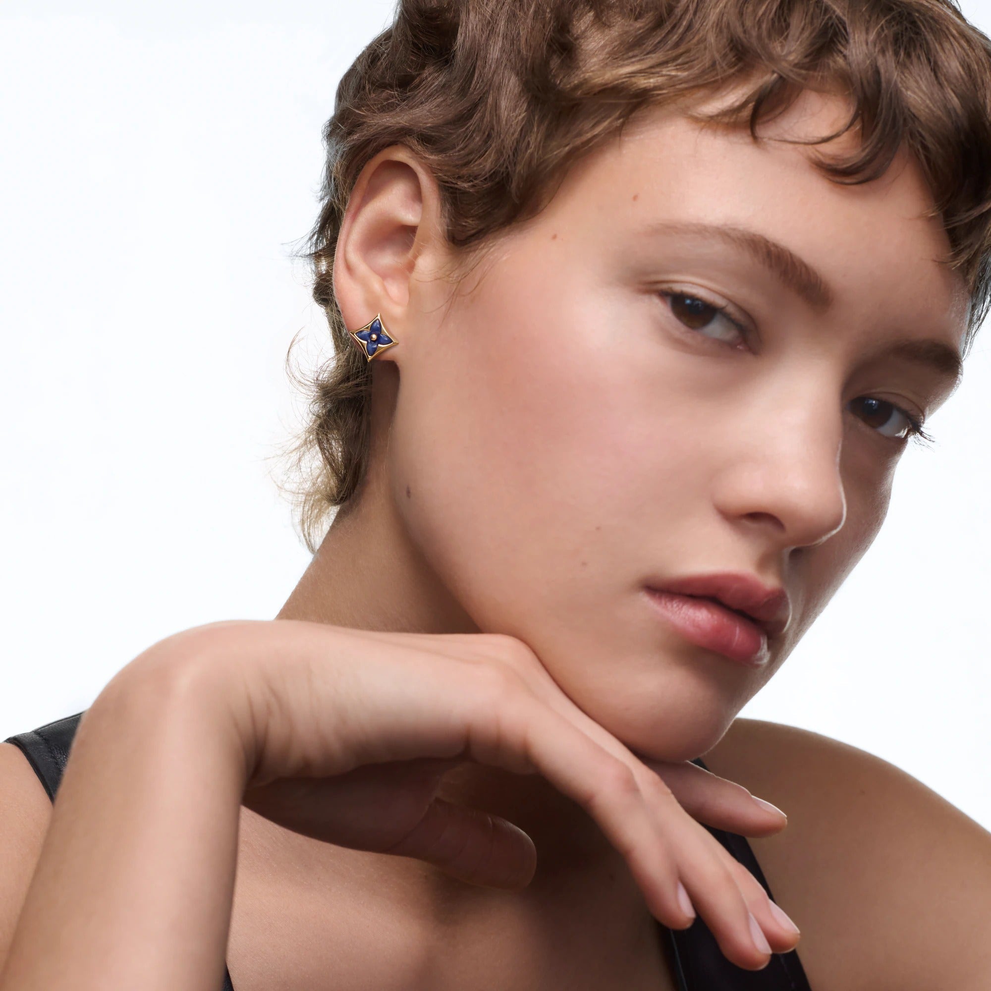 Color Blossom BB Star Earstud, Yellow Gold and Sodalite - per unit
