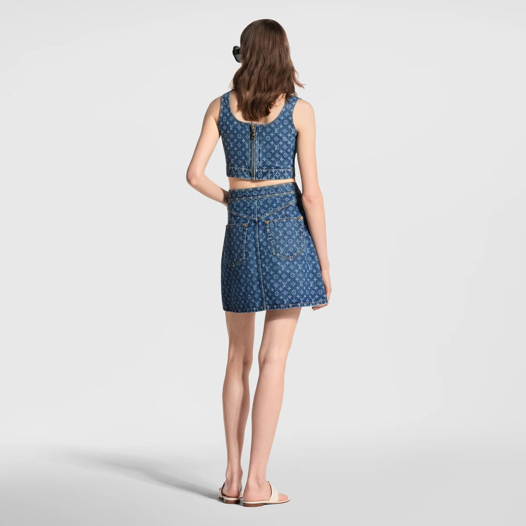 Monogram Denim A-Line Skirt