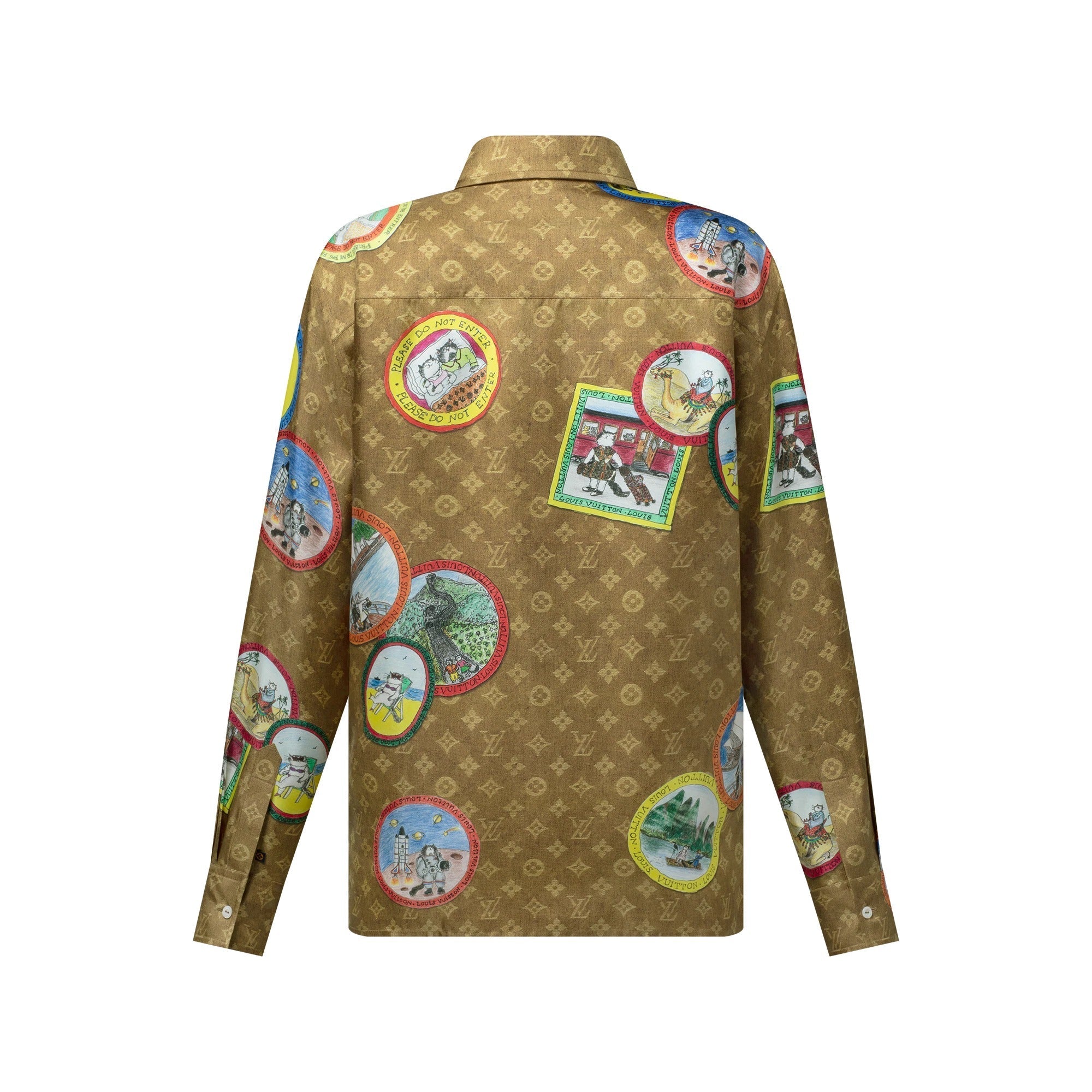 Monogram Cat Stamp Silk Shirt