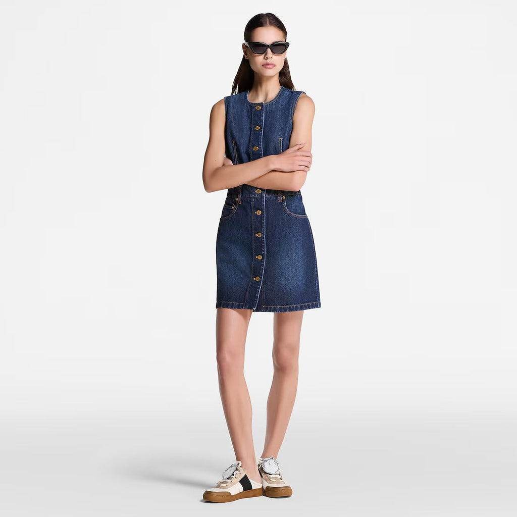 Button Front Washed Denim Dress