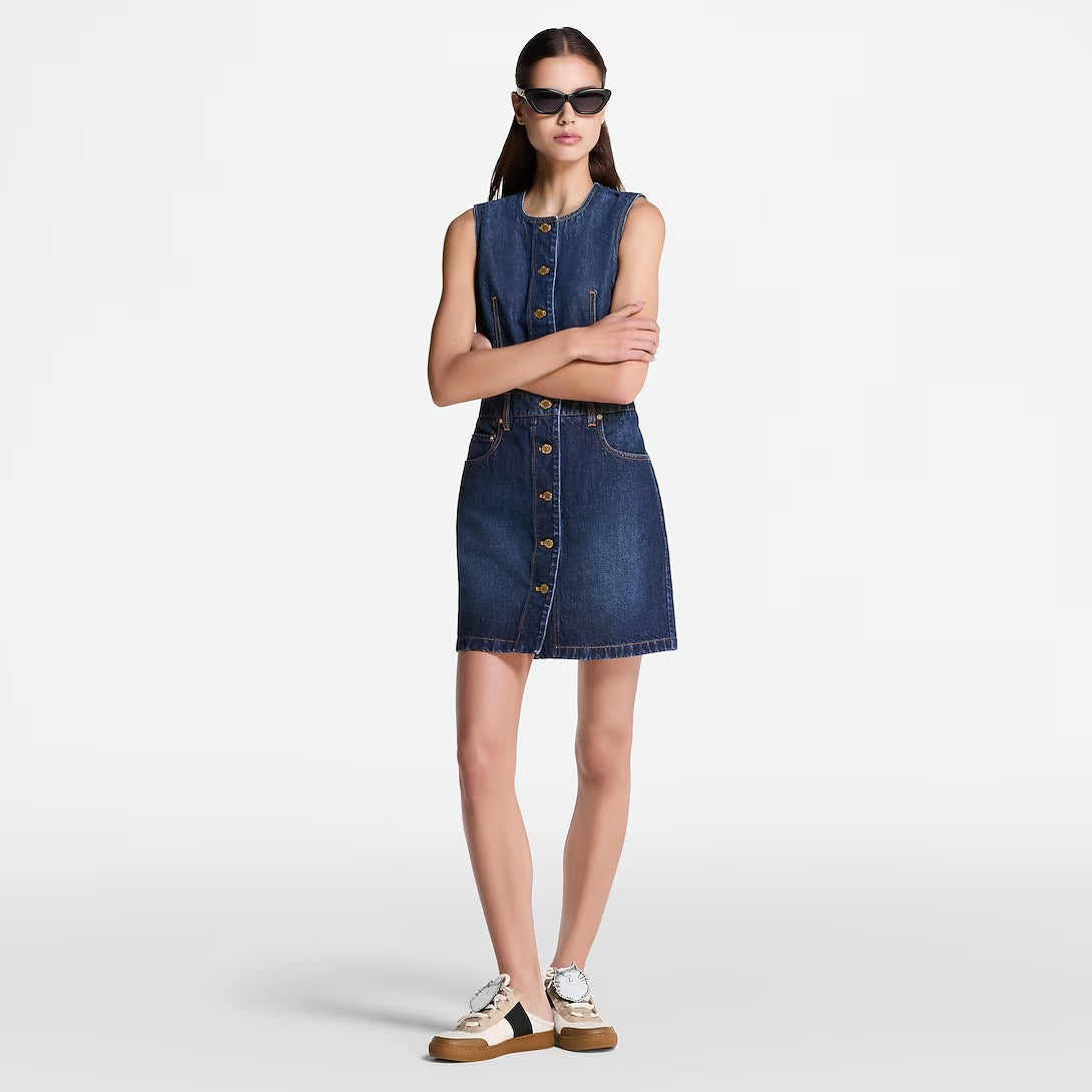 Button Front Washed Denim Dress