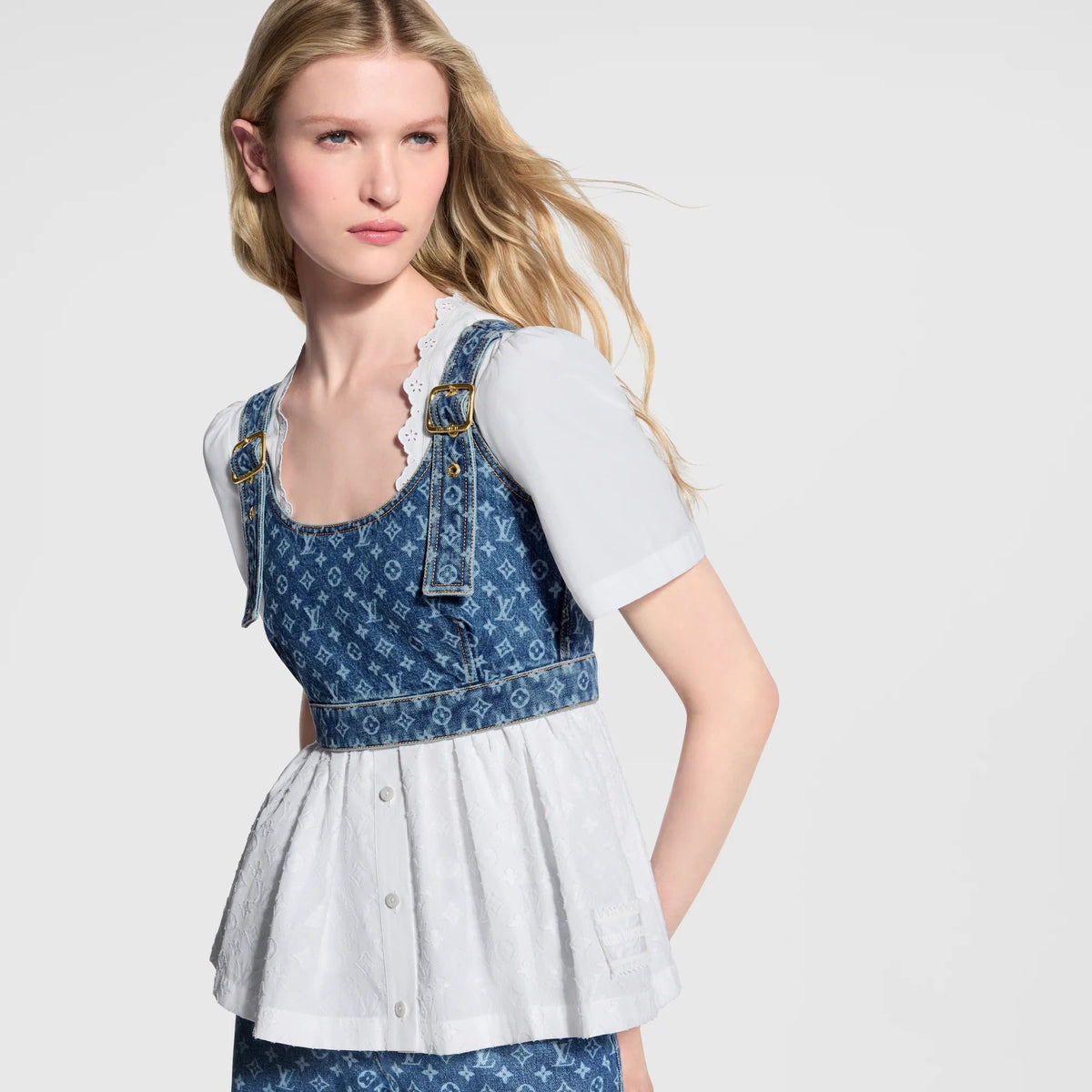 Monogram Denim Buckle Strap Crop Top