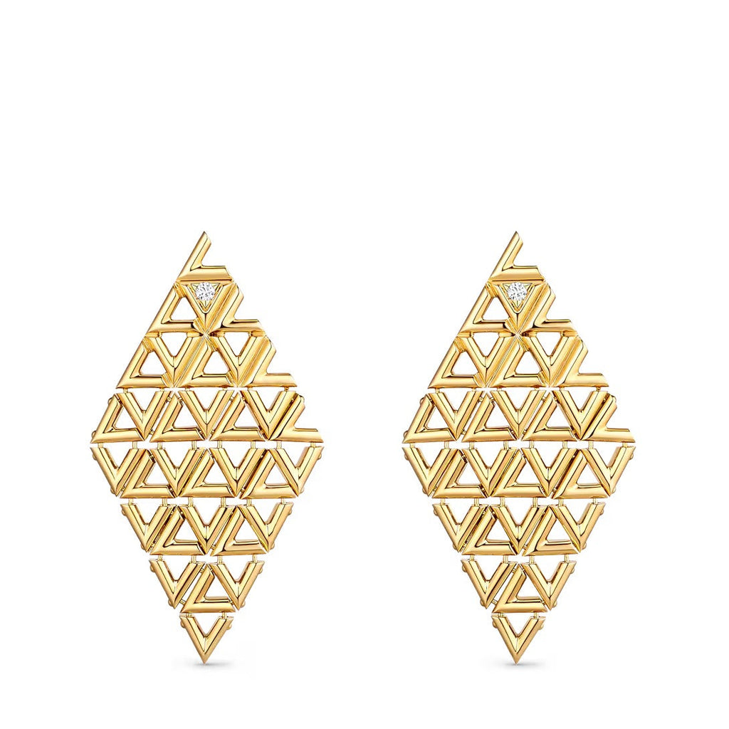 LV Volt Mesh Earrings, Yellow Gold And Diamonds