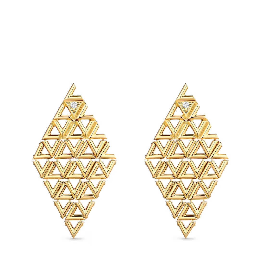 LV Volt Mesh Earrings, Yellow Gold And Diamonds