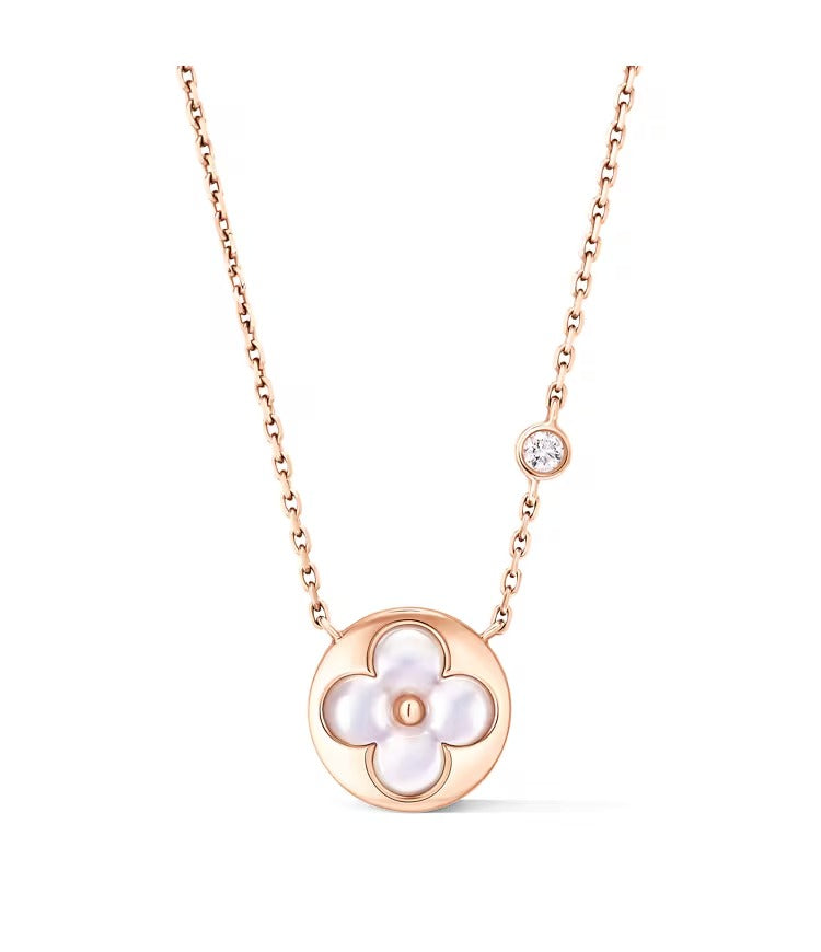 Color Blossom BB Sun Pendant, Pink Gold, White Mother-of-Pearl and Diamond