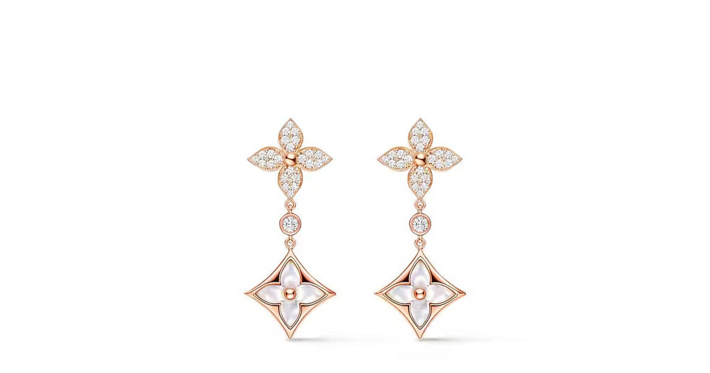 Color Blossom M Star Multi-Motif Earrings, Pink Gold, White Mother-of-Pearl and Diamonds