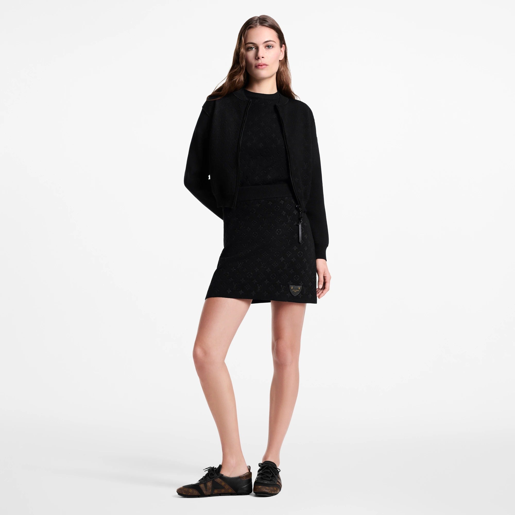 Monogram Accent Zip-Up Knit Jacket