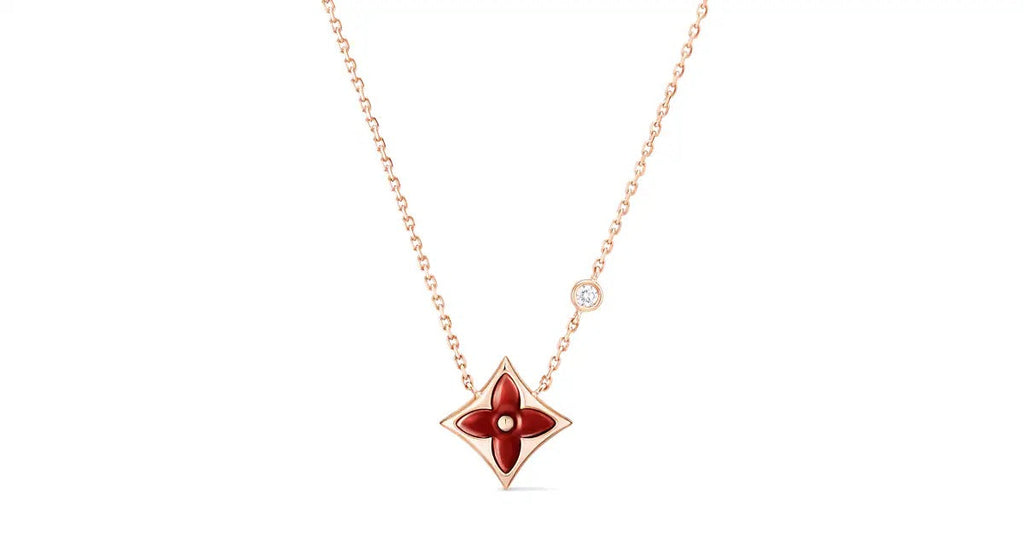 Color Blossom BB Star Pendant, Pink Gold, Cornelian and Diamond