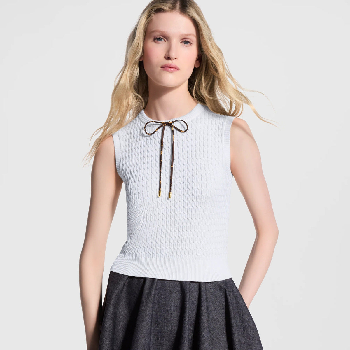 Monogram Drawstring Knit Top
