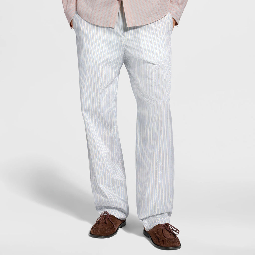 Monogram Striped Casual Drawstring Pants