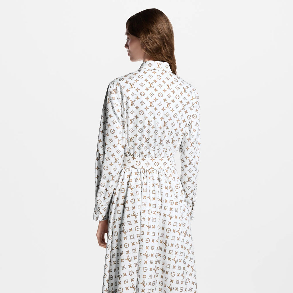 Woven Monogram Print Shirt Dress