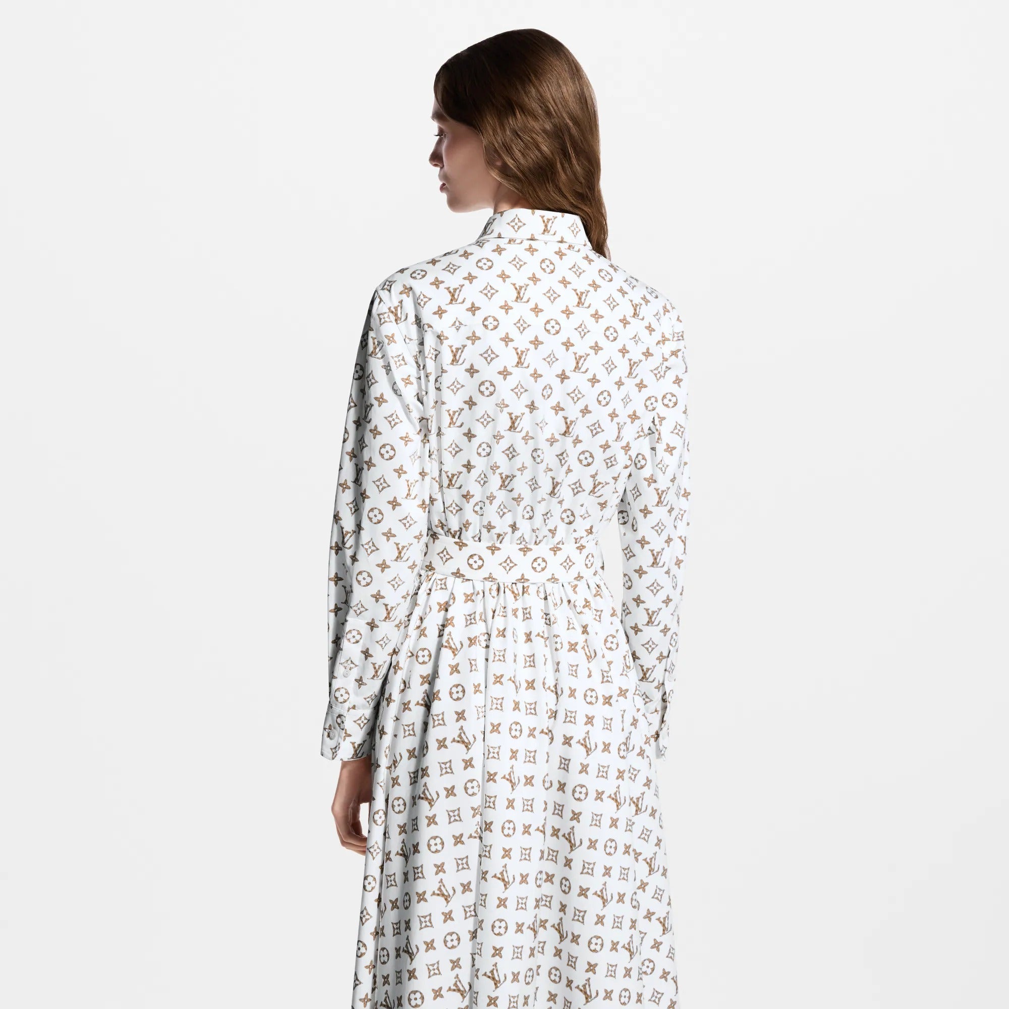 Woven Monogram Print Shirt Dress