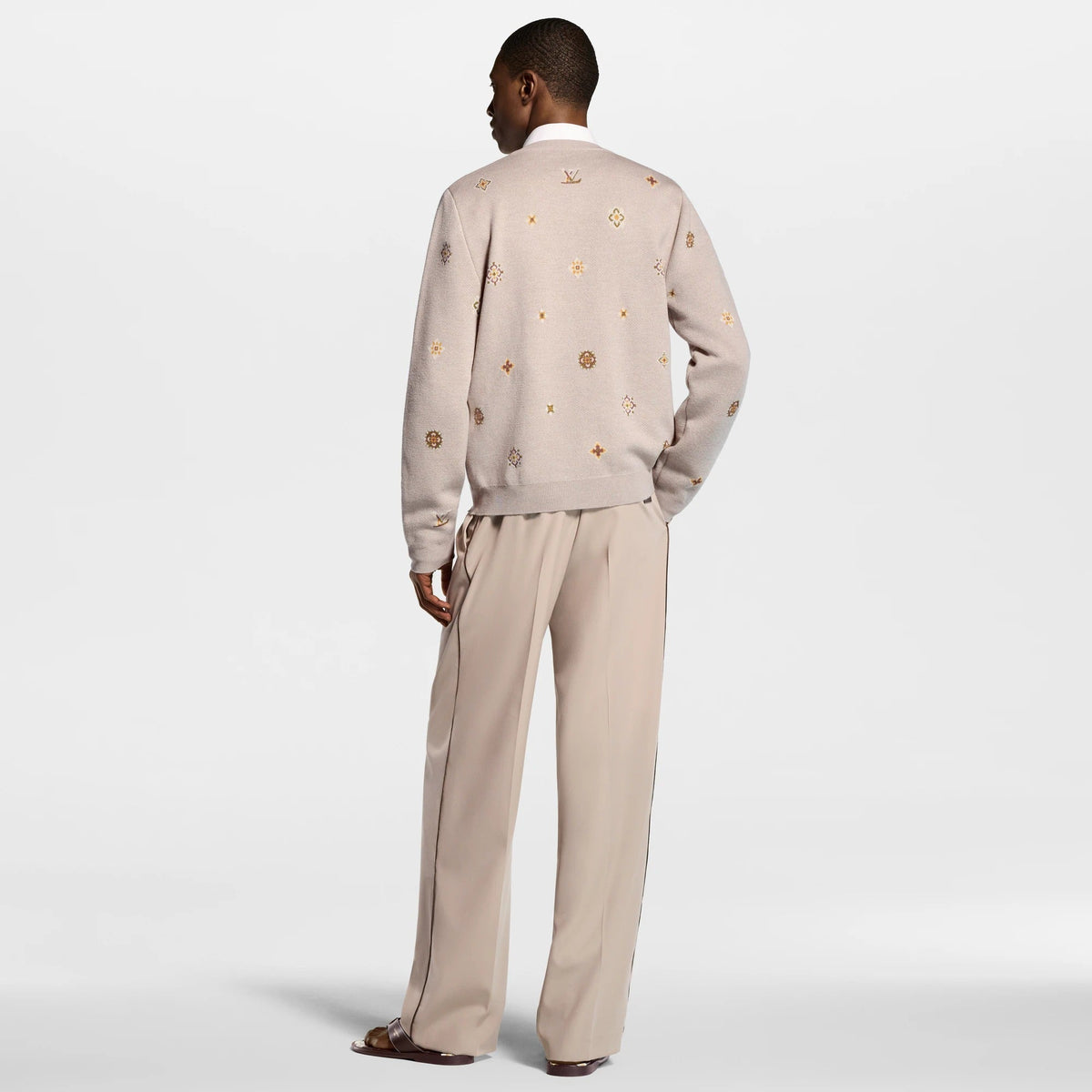 Collarless Jacquard Cardigan