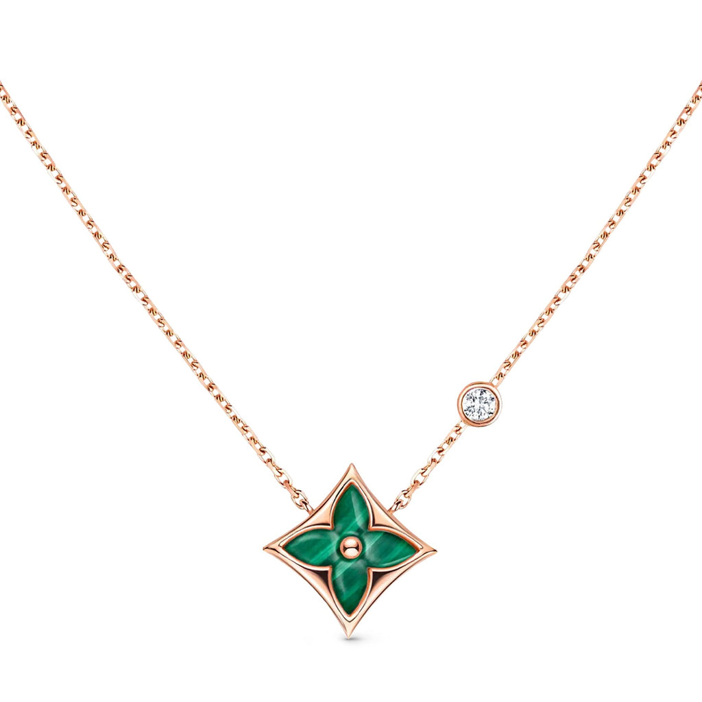 Color Blossom BB Star Pendant, Pink Gold, Malachite and Diamond