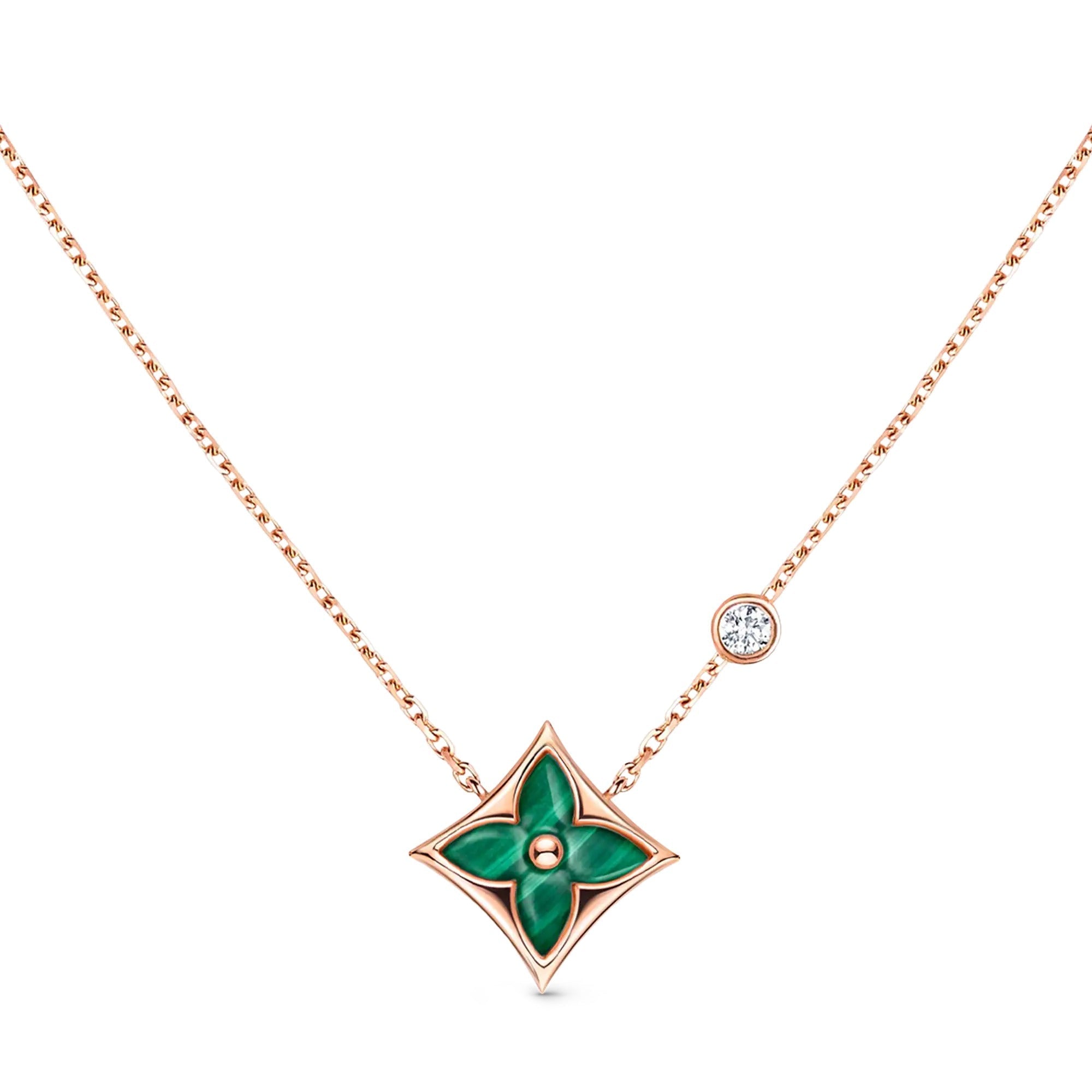 Color Blossom BB Star Pendant, Pink Gold, Malachite and Diamond