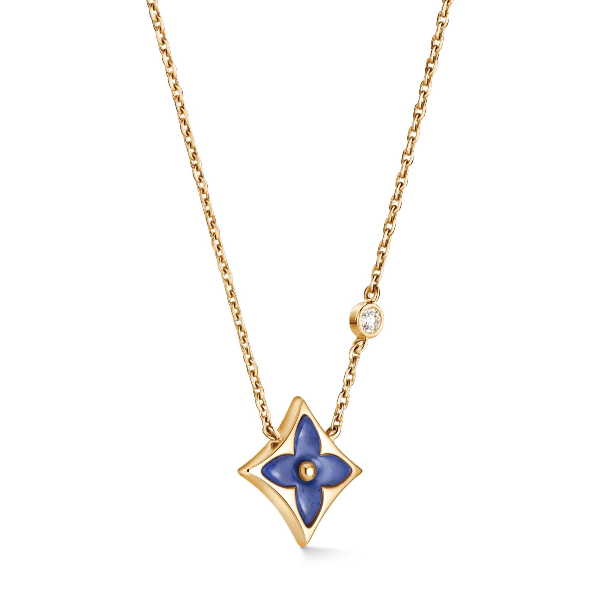 Color Blossom BB Star Pendant, Yellow Gold, Sodalite and Diamond