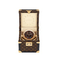 Trunk Table Clock, Quartz, 80mm, Brass, Monogram