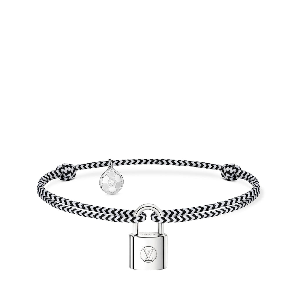 Silver Lockit Bracelet, Sterling Silver, Black and White Polyester Cord with Football Charm