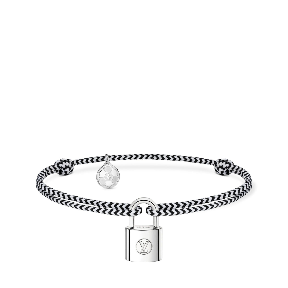 Silver Lockit Bracelet, Sterling Silver, Black and White Polyester Cord with Football Charm