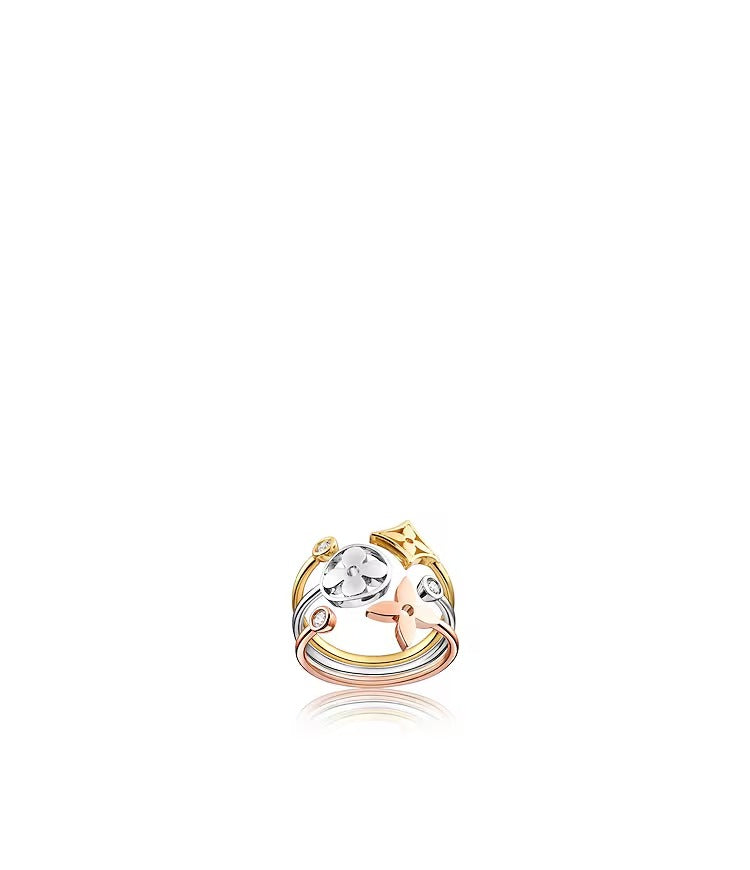 Idylle Blossom ring, 3 golds and diamonds