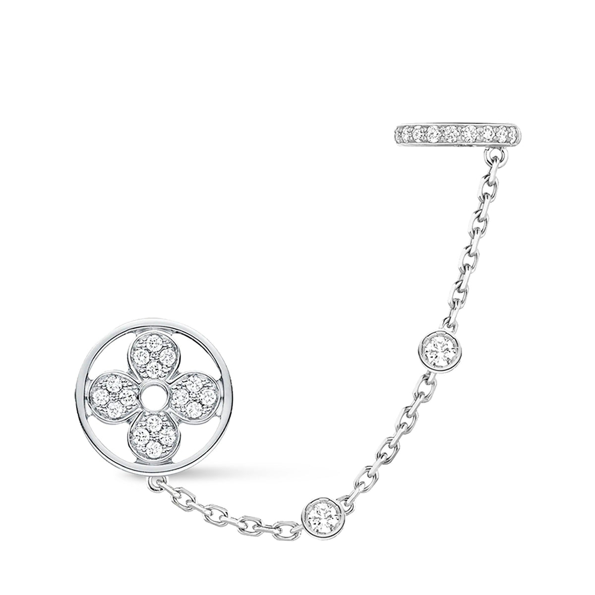 Idylle Blossom Mono Chain Earring, White Gold And Diamonds - Per Unit
