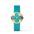 Color Blossom, Quartz, 26 MM, Yellow Gold and Amazonite