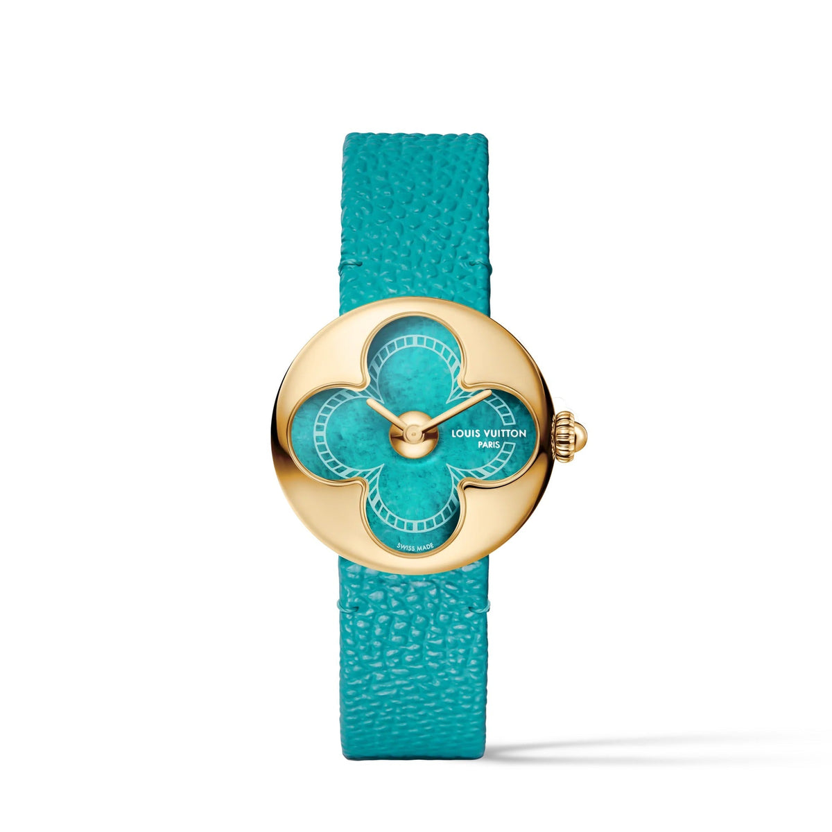 Color Blossom, Quartz, 26 MM, Yellow Gold and Amazonite