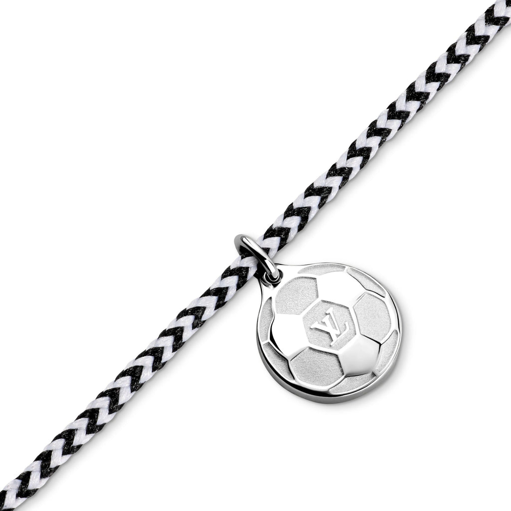 Silver Lockit Bracelet, Sterling Silver, Black and White Polyester Cord with Football Charm