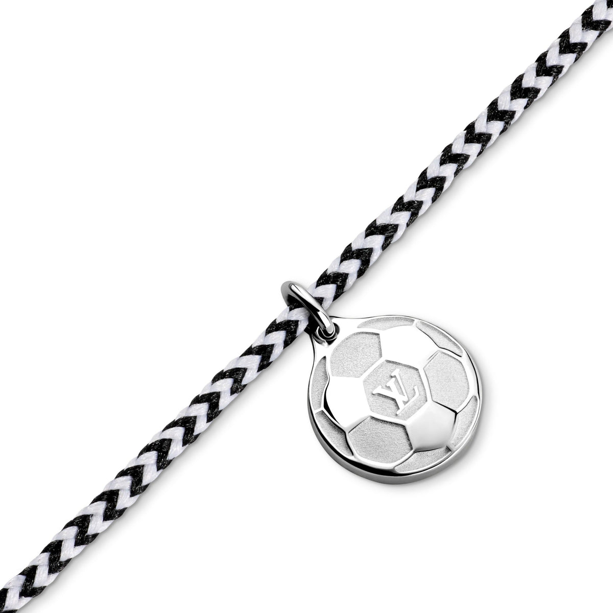 Silver Lockit Bracelet, Sterling Silver, Black and White Polyester Cord with Football Charm