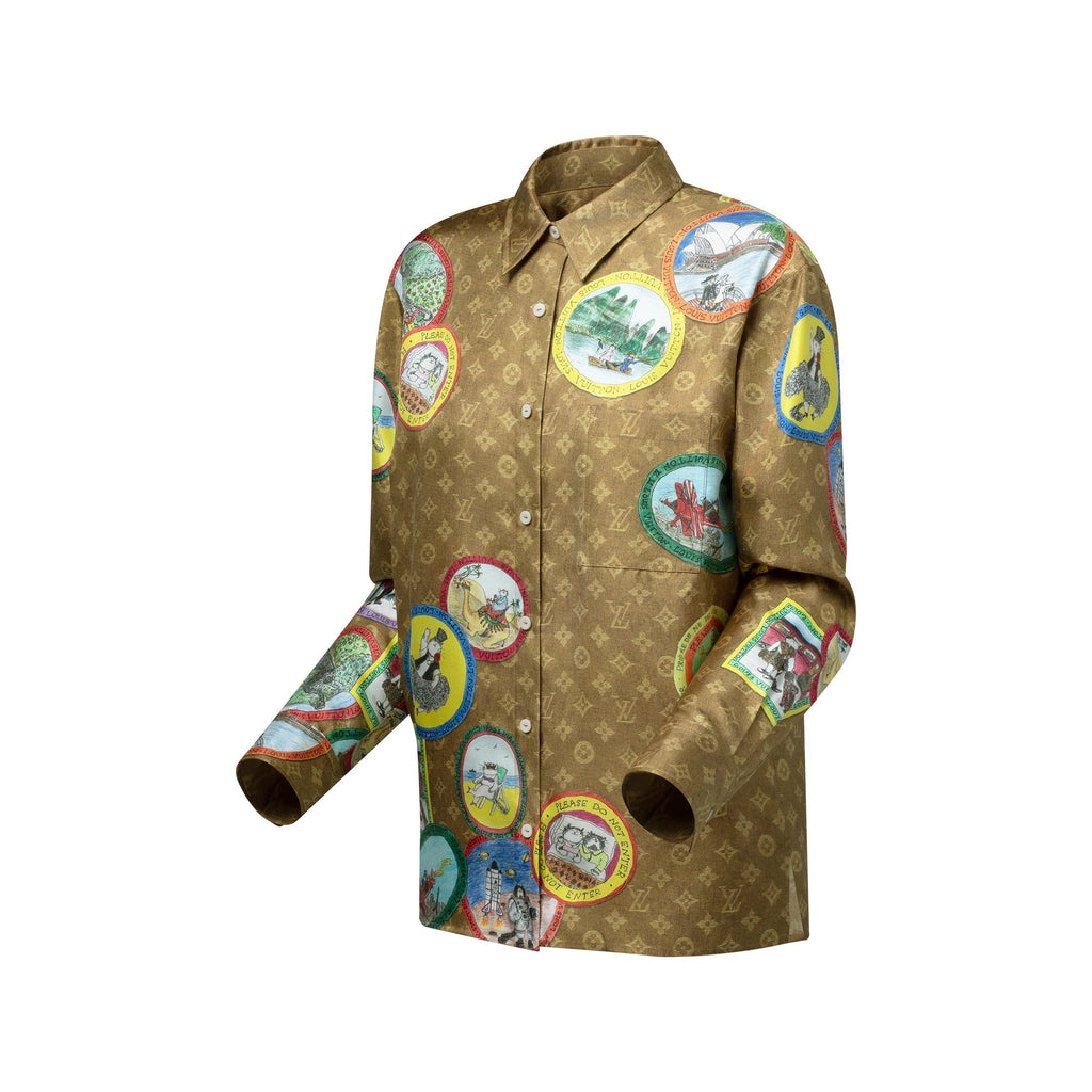 Monogram Cat Stamp Silk Shirt