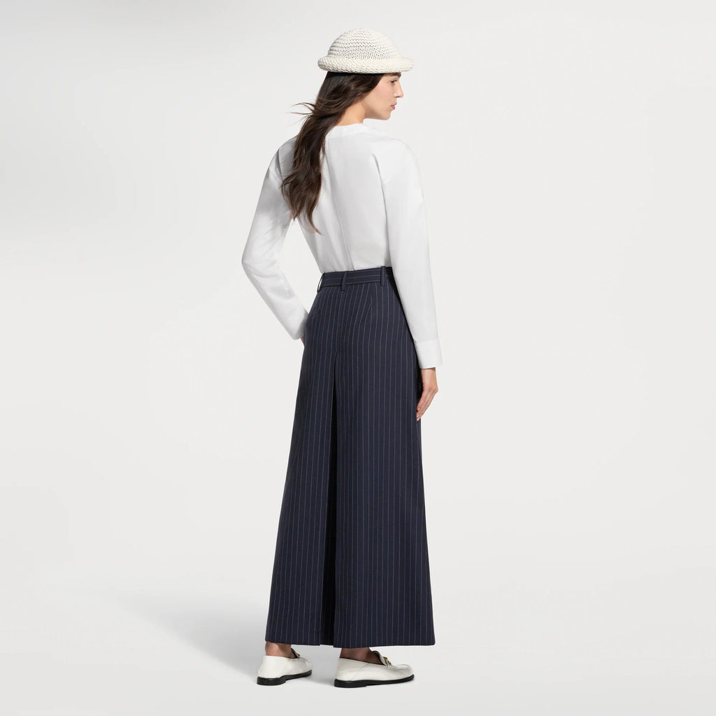 Wide-Leg Pinstriped Pants