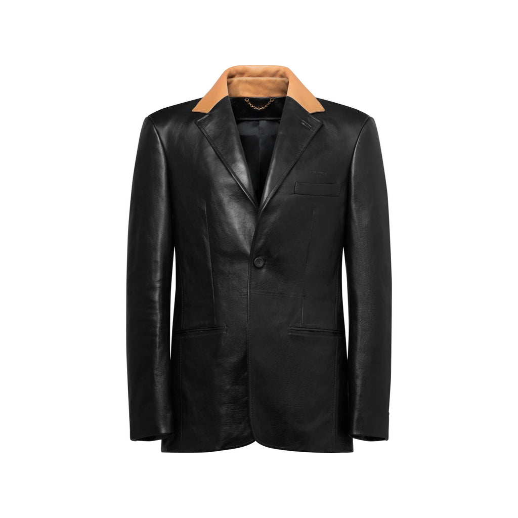 Tailored Leather Jacket With Contrasting Collar