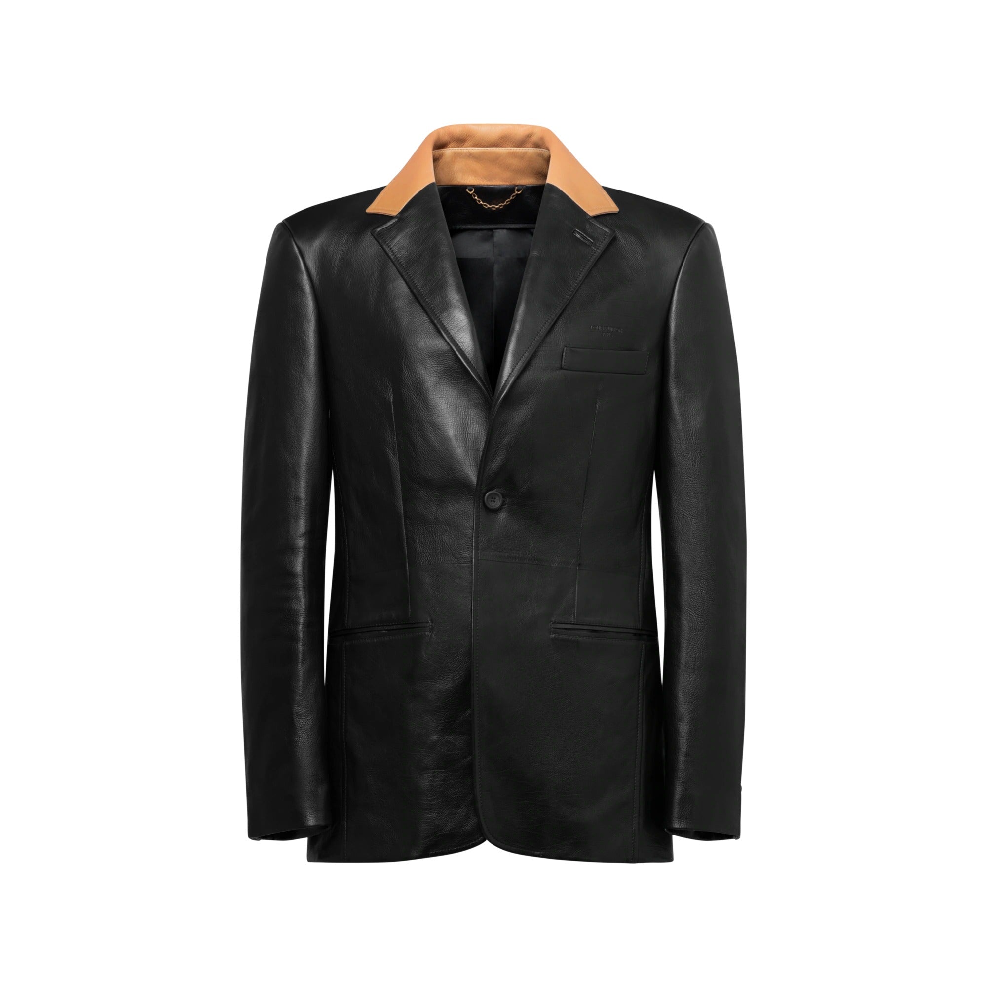 Tailored Leather Jacket With Contrasting Collar