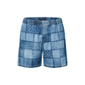 Lasered Signature Patchwork Denim Shorts