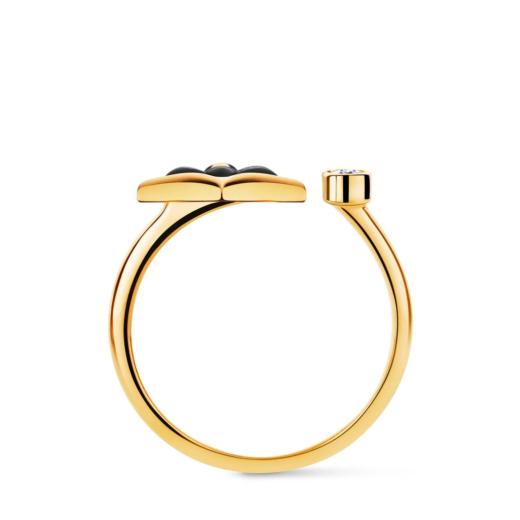 Color Blossom Mini Star Ring, Yellow Gold, Onyx and Diamond