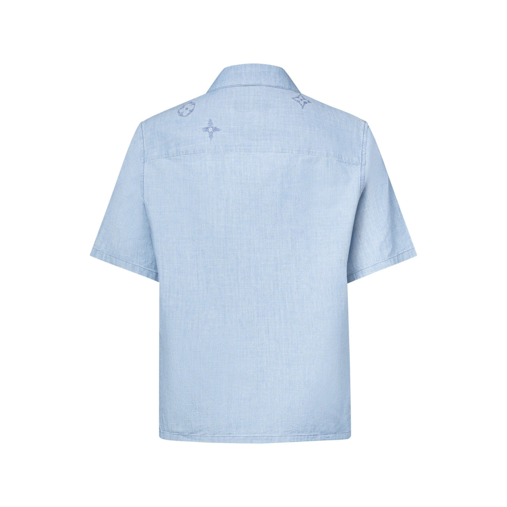 Embroidered Signature Chambray Short-Sleeved Shirt