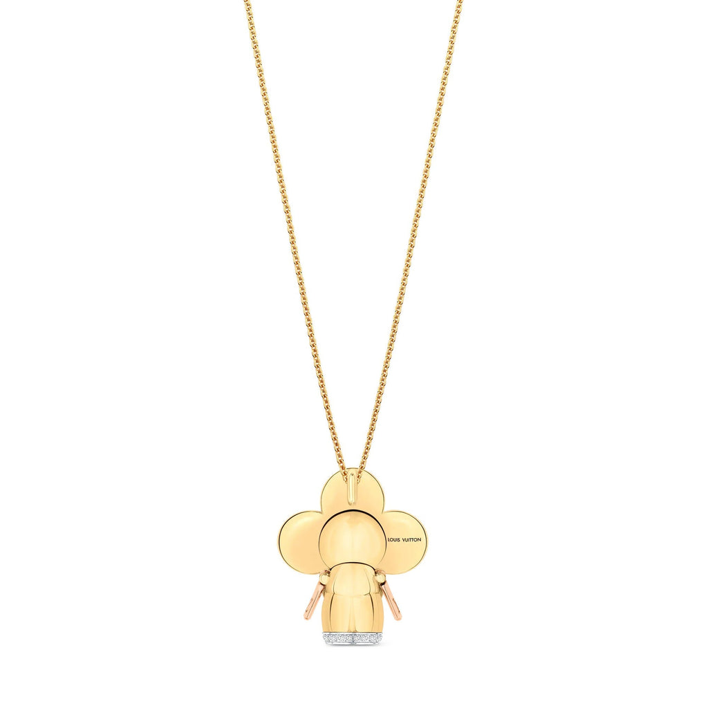 Vivienne pendant, 3 golds, black lacquer & diamonds