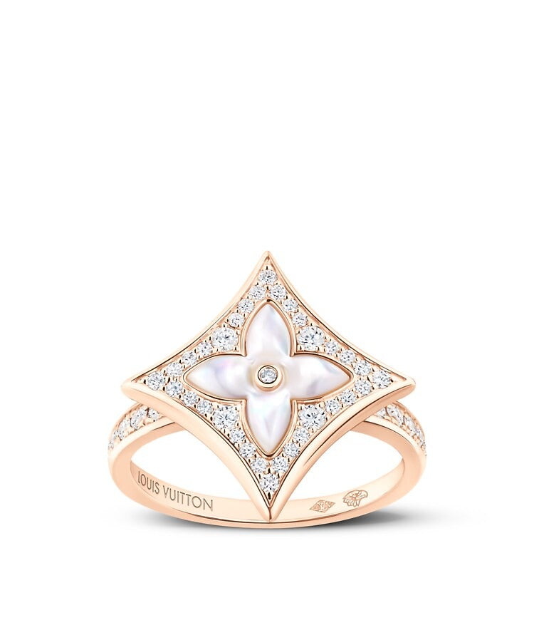 Color Blossom M Star Ring, Pink Gold, White Mother-of-Pearl and Diamonds
