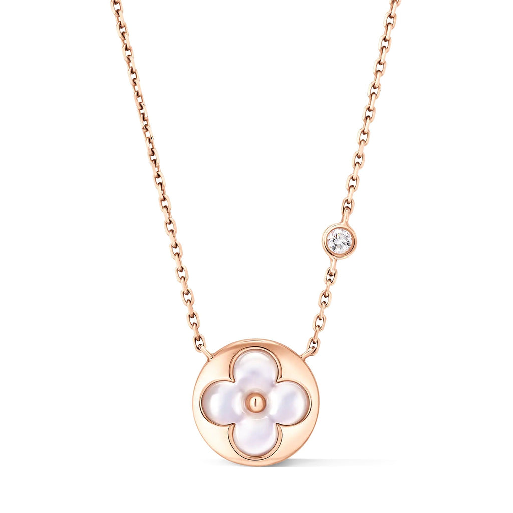 Color Blossom BB Sun Pendant, Pink Gold, White Mother-of-Pearl and Diamond